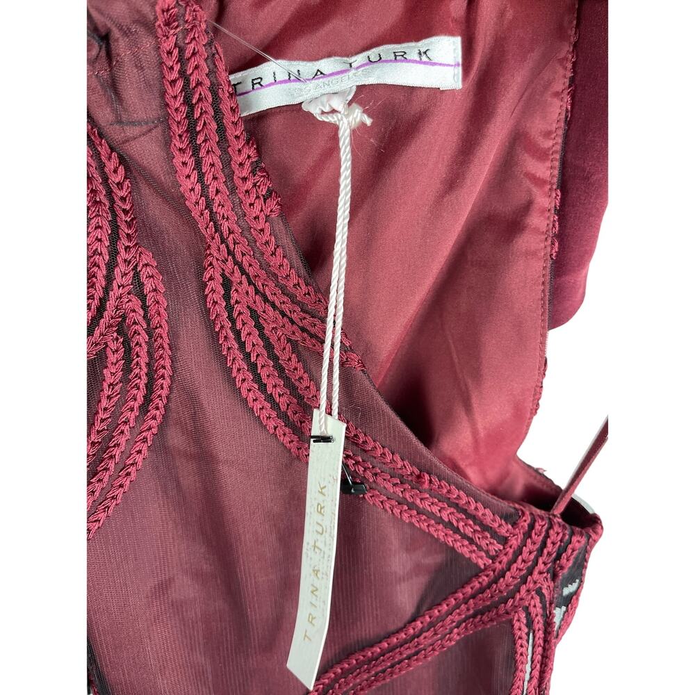 Trina Turk Burgundy Red Silk Embroidered Sleeveless Halter‎ Mini Dress Size XS - Picture 7 of 10
